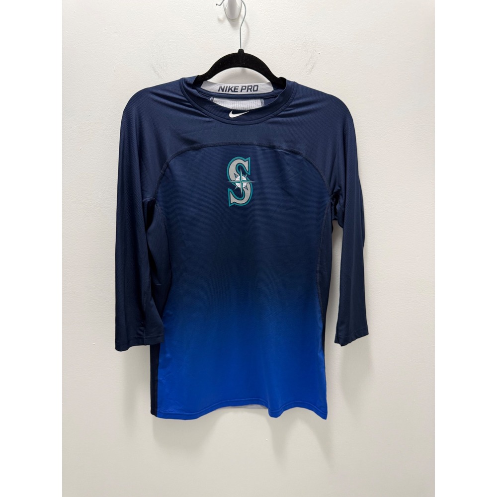 Nike Pro Hypercool Seattle Mariners MLB Shirt Mens M Navy Ombre 3/4 Sleeve